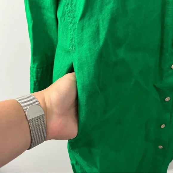 Zara Green Linen Longline Long Sleeve Tunic Button Down Dress Cover Up Small - Picture 9 of 13